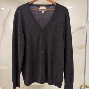Joseph Abboud 100% Merino Wool Cardigan Sweater Men’s L Charcoal V Neck Button